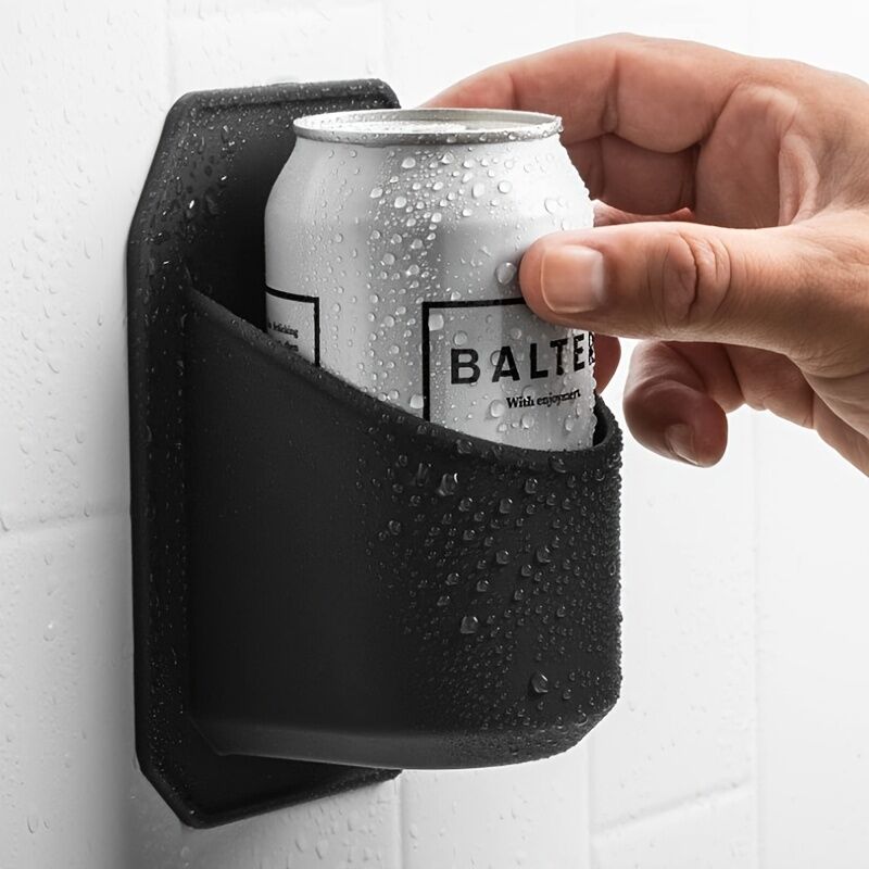 Silicone Shower Beer Holder Wall Mounted Beverage Can Rack Self Adhesive in Black - Image 7