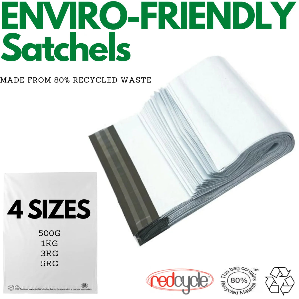 Enviro Recycled Courier Satchels Poly Mailer Bag Accredited Self Sealing Shipping - 5kg (510x435x50mm) - Image 3