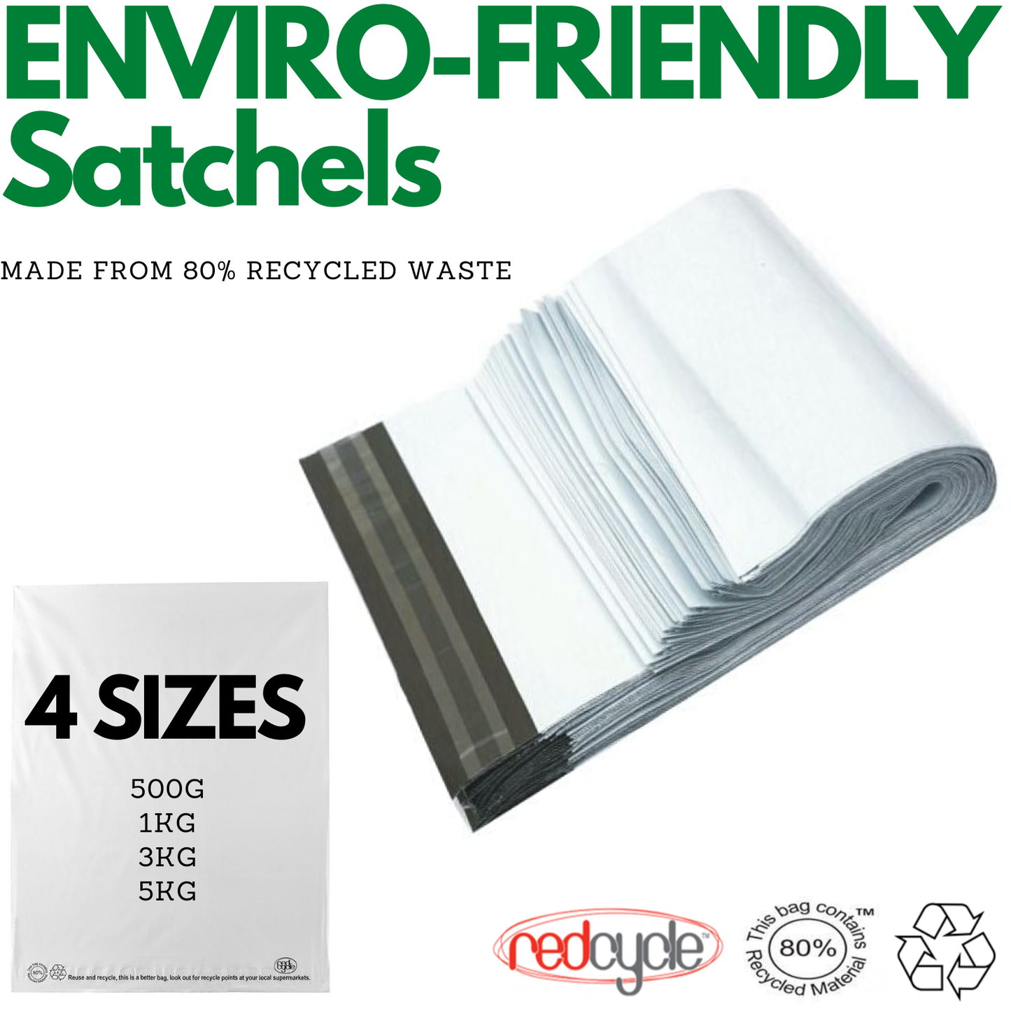 Enviro Recycled Courier Satchels Poly Mailer Bag Accredited Self Sealing Shipping - 5kg (510x435x50mm) - 500pcs - Image 3