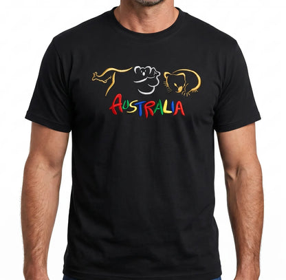 Adult Australia T Shirt Kangaroo Koala 100% Cotton Souvenir Tee Top - Black