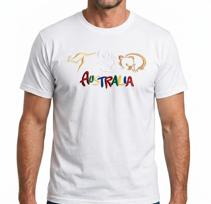 Adult Australia T Shirt Kangaroo Koala 100% Cotton Souvenir Tee Top - White