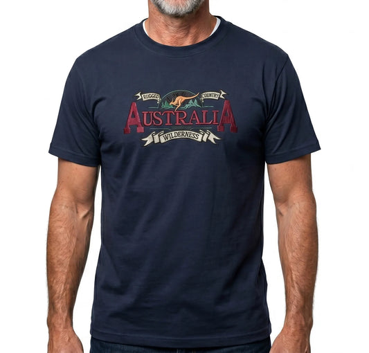 Mens Australia Wilderness T Shirt Souvenir Tee Top 100% Cotton - Navy Blue