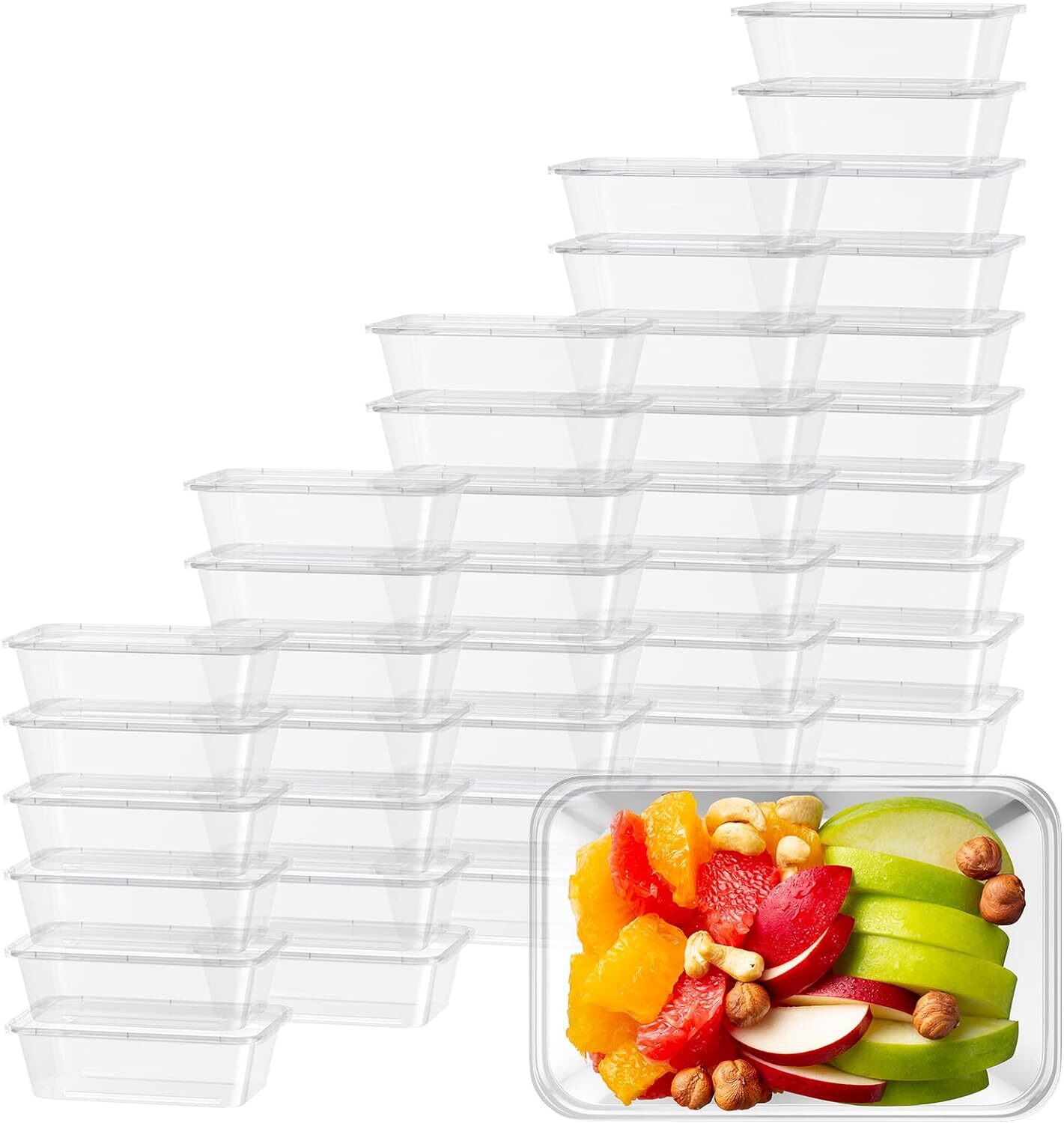 500pcs 350ml Reusable Food Containers Plastic Meal Prep Storage w/Lids - BPA Free (145*100*40mm) - Image 2