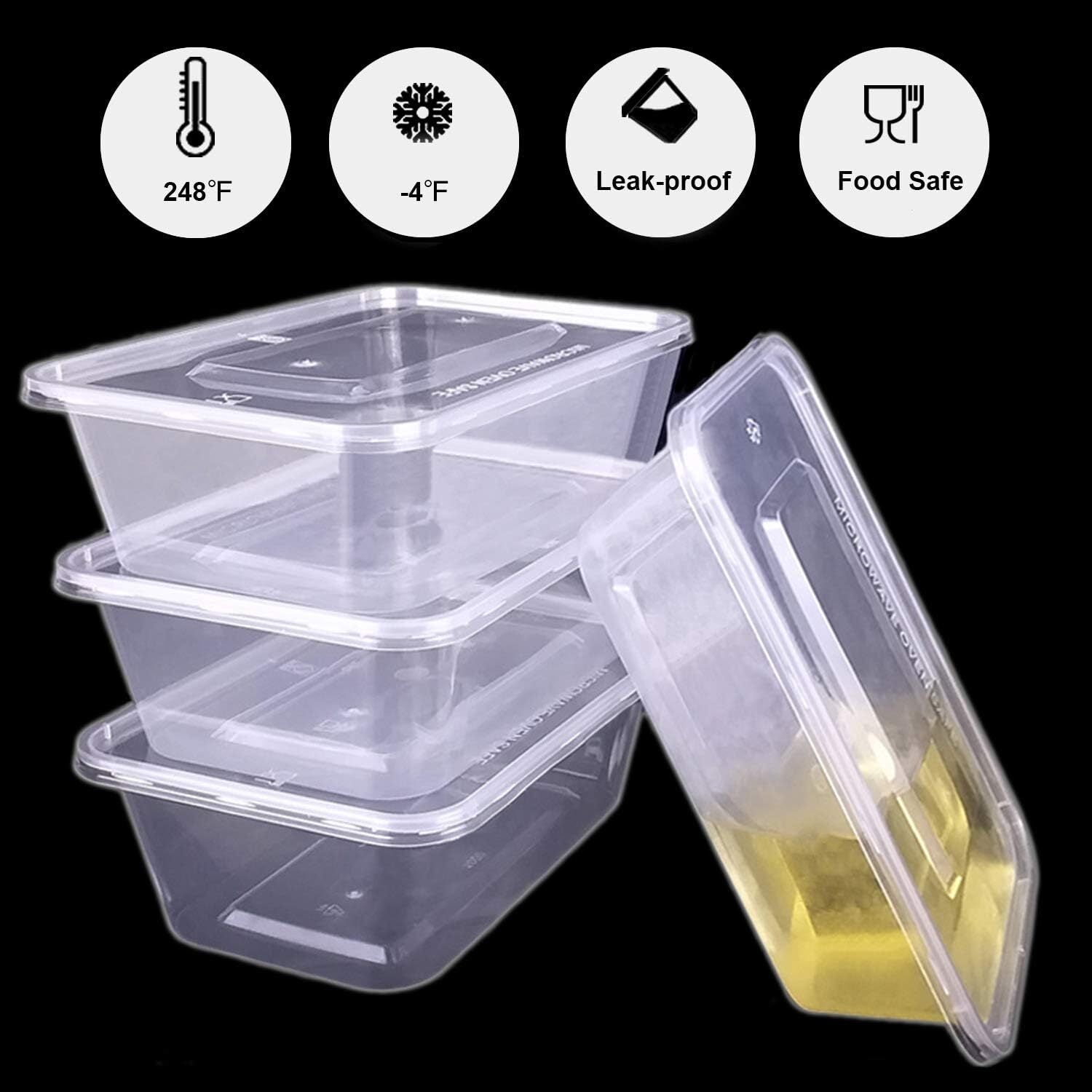 96pcs 2000ml Reusable Food Containers Plastic Meal Prep Storage w/ Lids - BPA Free (246*157*67mm) - Image 6