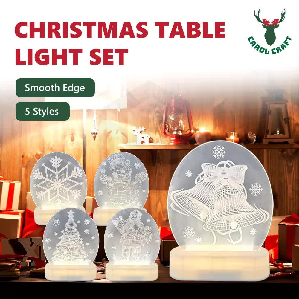 CarolCraft Christmas LED Acrylic USB Lamp Set of 5 Decoration Ornament Xmas Gift - Image 2