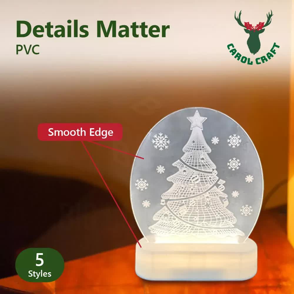 CarolCraft Christmas LED Acrylic USB Lamp Set of 5 Decoration Ornament Xmas Gift - Image 6