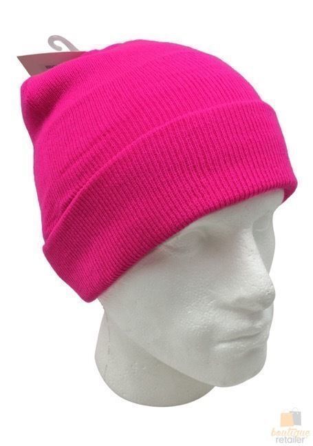 Unisex Fluro Beanie Hi Vis Knit Winter Hat Ski Cap One Size - Fluro Pink - Image 3