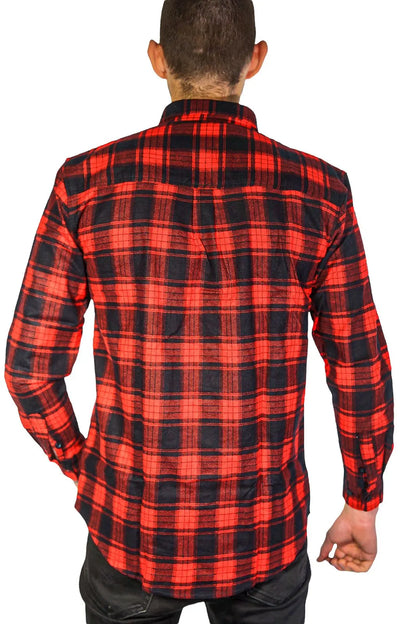 Mens Flannelette Long Sleeve Shirt 100% Cotton Check Authentic Flannel - Full Placket - Red - Image 5