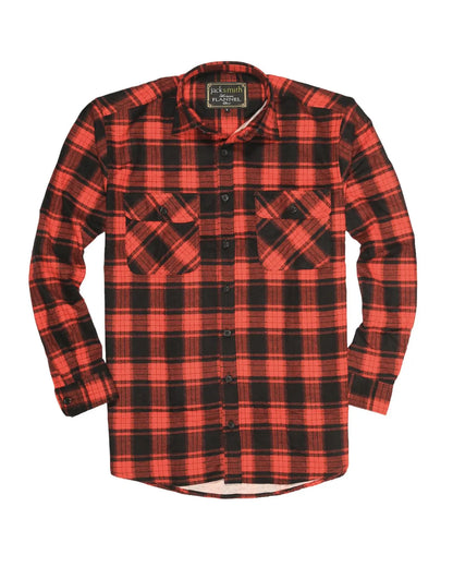 Mens Flannelette Long Sleeve Shirt 100% Cotton Check Authentic Flannel - Full Placket - Red - Image 6