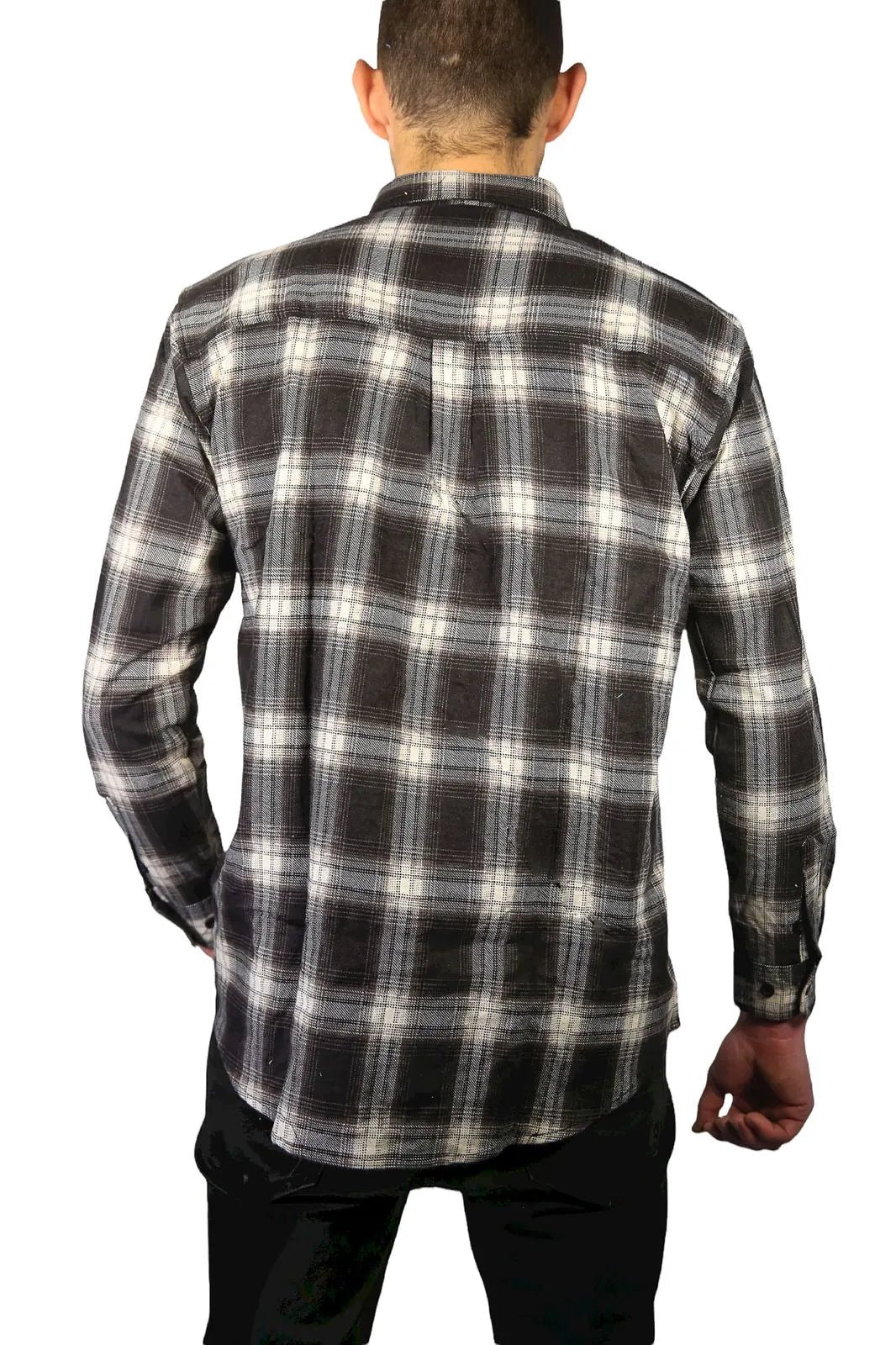 Mens Flannelette Long Sleeve Shirt 100% Cotton Check Authentic Flannel - Full Placket - Black - Image 4