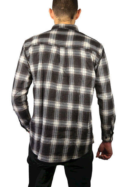 Mens Flannelette Long Sleeve Shirt 100% Cotton Check Authentic Flannel - Full Placket - Black - Image 4