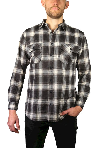 Mens Flannelette Long Sleeve Shirt 100% Cotton Check Authentic Flannel - Full Placket - Black - Image 6