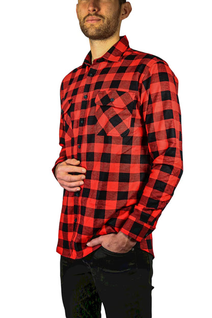 Mens 100% Cotton Flannelette Shirt Long Sleeve Check Authentic Flannel - Red/Black - Image 5