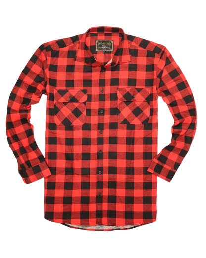 Mens 100% Cotton Flannelette Shirt Long Sleeve Check Authentic Flannel - Red/Black - Image 6