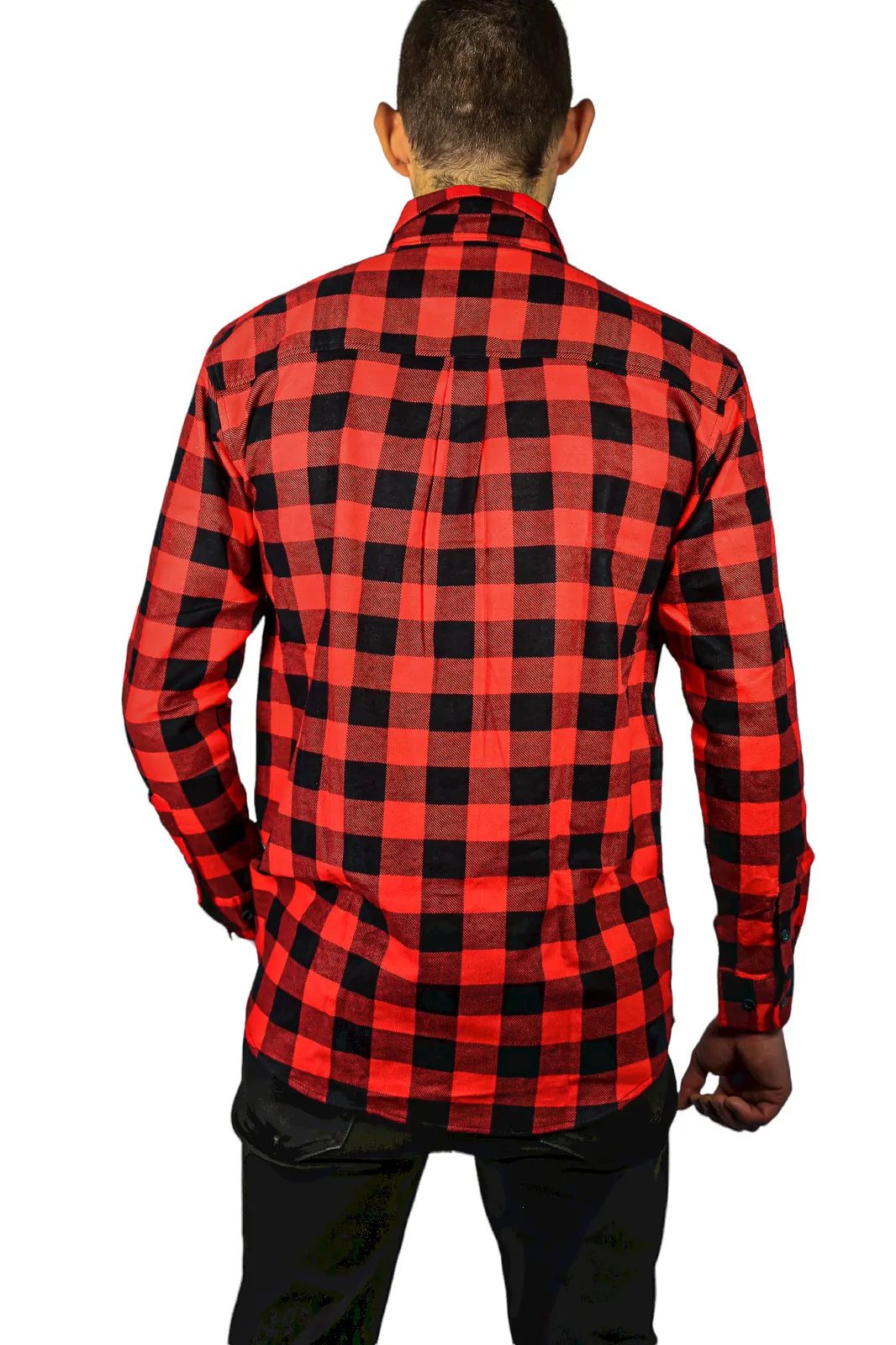 Mens 100% Cotton Flannelette Shirt Long Sleeve Check Authentic Flannel - Red/Black - Image 4