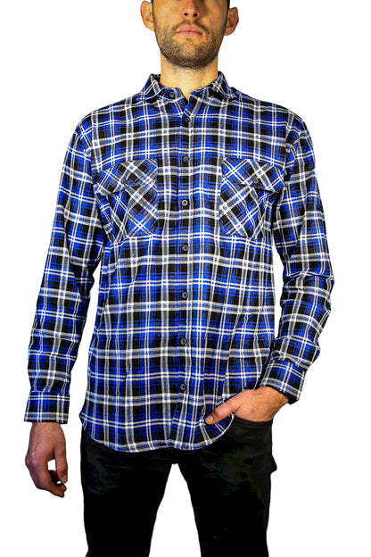 Mens 100% Cotton Flannelette Shirt Long Sleeve Check Authentic Flannel - Denim - 9XL - Image 2