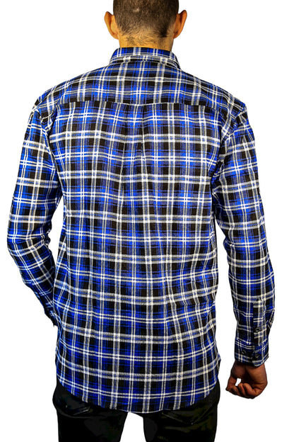 Mens 100% Cotton Flannelette Shirt Long Sleeve Check Authentic Flannel - Denim - 9XL - Image 5