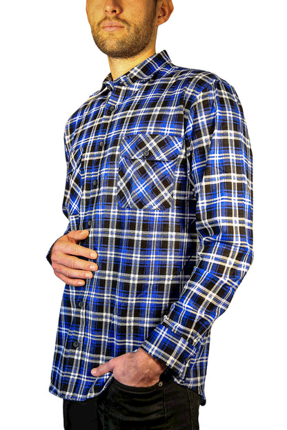 Mens 100% Cotton Flannelette Shirt Long Sleeve Check Authentic Flannel - Denim - 9XL - Image 6