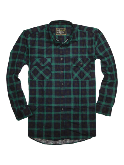 Mens 100% Cotton Flannelette Shirt Long Sleeve Check Authentic Flannel - Green/Navy - 4XL - Image 4