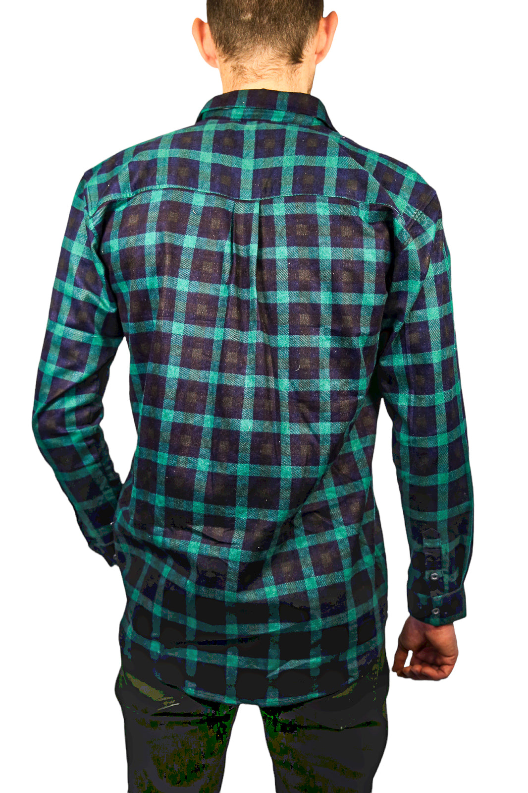 Mens 100% Cotton Flannelette Shirt Long Sleeve Check Authentic Flannel - Green/Navy - 5XL - Image 5