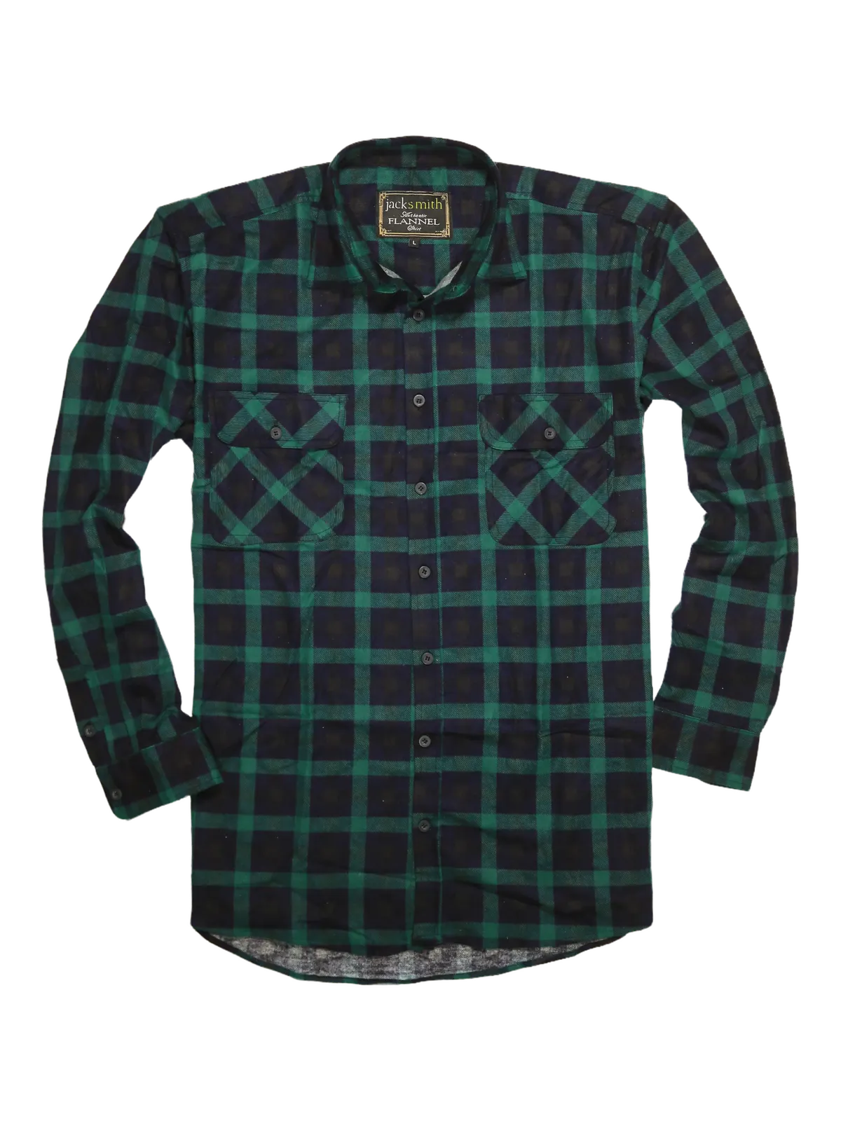 Mens 100% Cotton Flannelette Shirt Long Sleeve Check Authentic Flannel - Green/Navy - Image 4