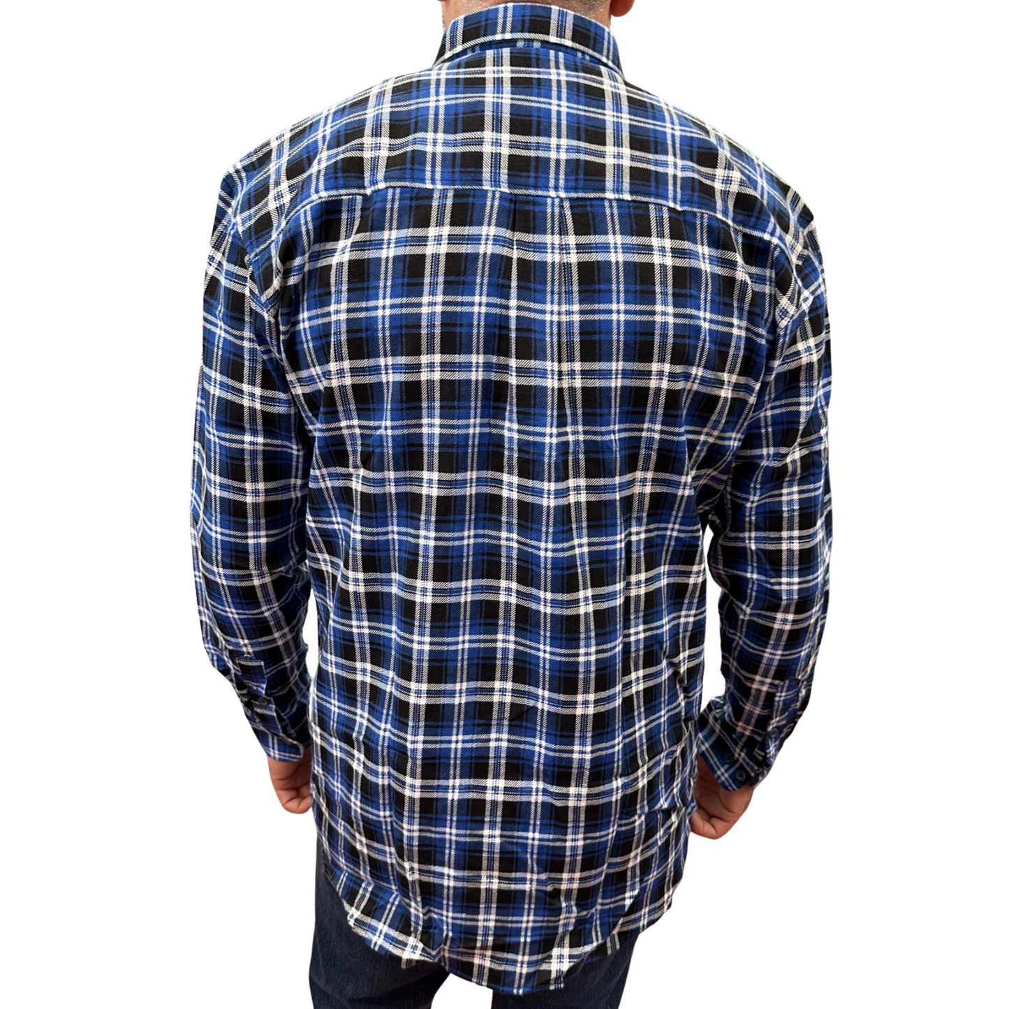 Mens Flannelette Long Sleeve Pullover Shirt 100% Cotton Flannel - Half Placket - Blue/Black - XL - Image 4