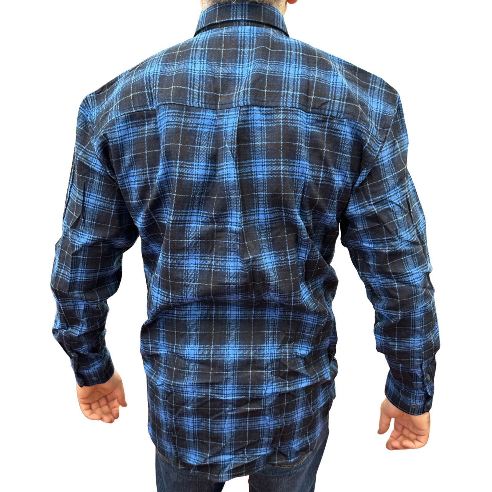Mens Flannelette Long Sleeve Pullover Shirt 100% Cotton Flannel - Half Placket - Blue - XL - Image 4
