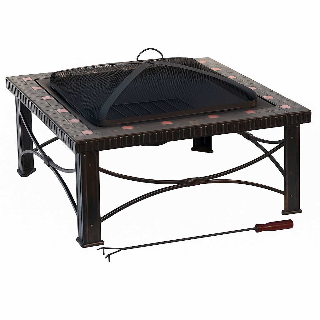 30" Square Slate Tile Fire Pit Outdoor Patio Heater Fireplace - Image 2