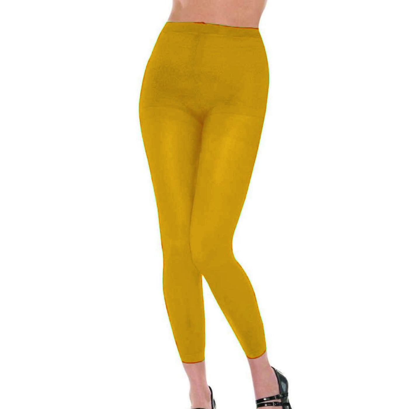Womens Footless Tights Fluoro Bright Colour Stretch Polyester Hosiery - Yellow - Image 4