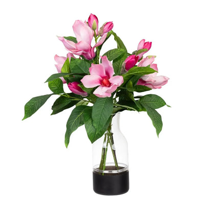 60cm Faux Pink Magnolia Liliflora in Glass Vase Artificial Plant Flower Tree Fake - Image 2