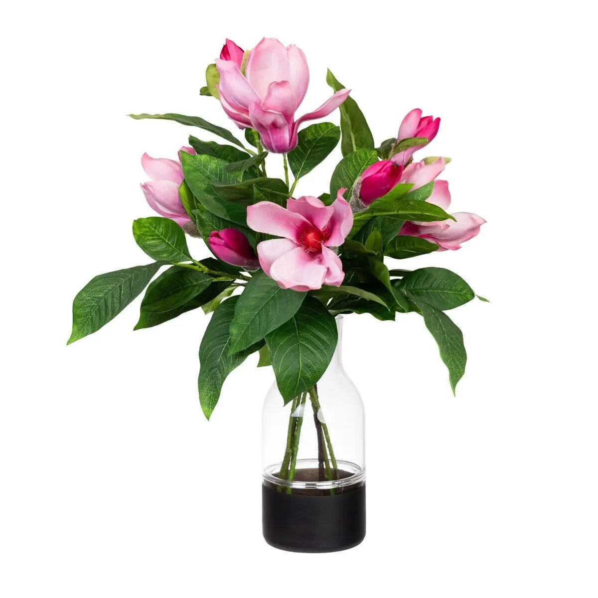 60cm Faux Pink Magnolia Liliflora in Glass Vase Artificial Plant Flower Tree Fake - Image 3