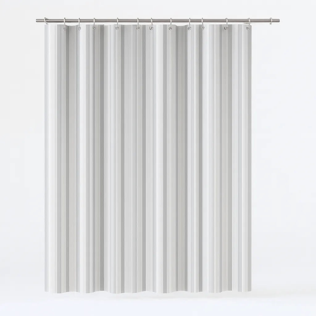 Jacquard Polyester Shower Curtain in White Stripe – 180x180cm with Rings - Image 2