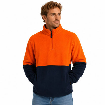 Hi Vis Polar Fleece Jumper Half Zip Safety Workwear Jacket Unisex - Orange - Image 2