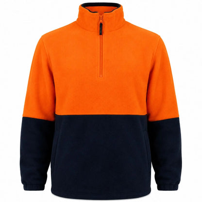 Hi Vis Polar Fleece Jumper Half Zip Safety Workwear Jacket Unisex - Orange - Image 4
