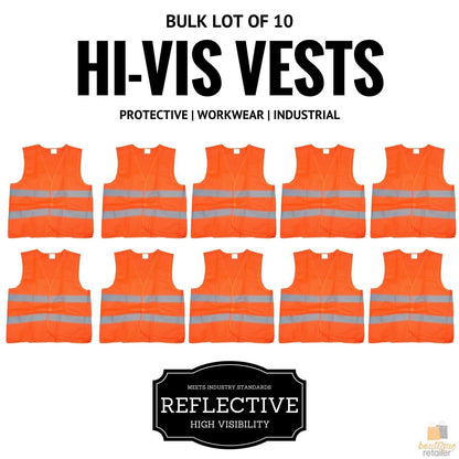 10x Hi Vis Safety VEST Reflective Tape Workwear Orange ONE SIZE Night & Day BULK - Image 2