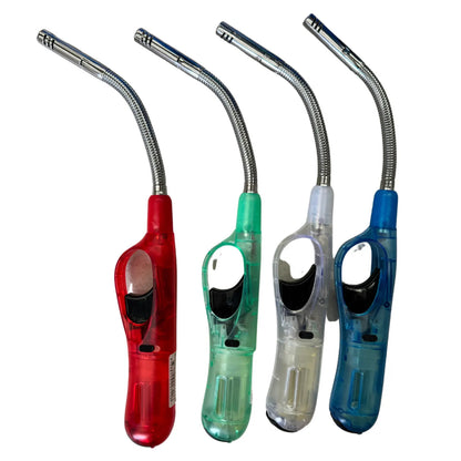 12x Clear Flexible Gas Lighter for BBQ Kitchen Cigarette w/ Safety Lock - Assorted Colours - Image 2