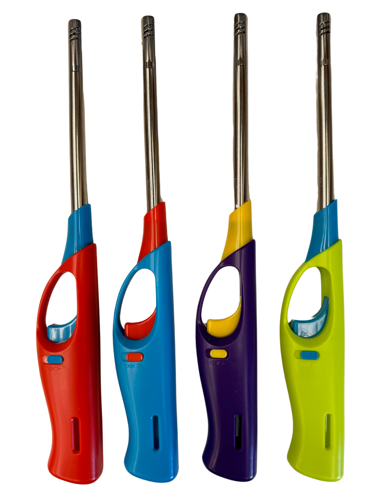 12x Long Gas Lighter for BBQ Kitchen Cigarette w/ Safety Lock - Assorted Colours - Image 2