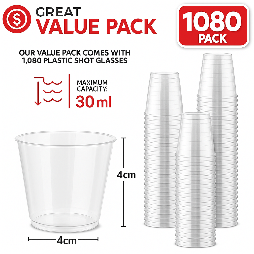 1080pcs 30ml Reusable & Disposable Plastic Shot Glasses Clear Cups Event Tastings Bulk - Image 3