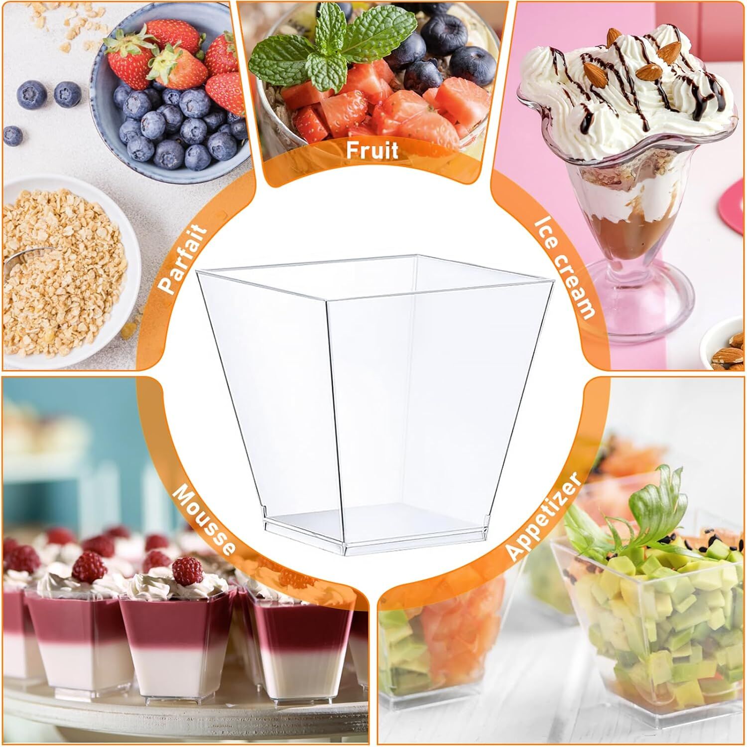 360x Premium Plastic Square Dessert Cups BPA Free Extra Strong Bulk - Clear - Image 6