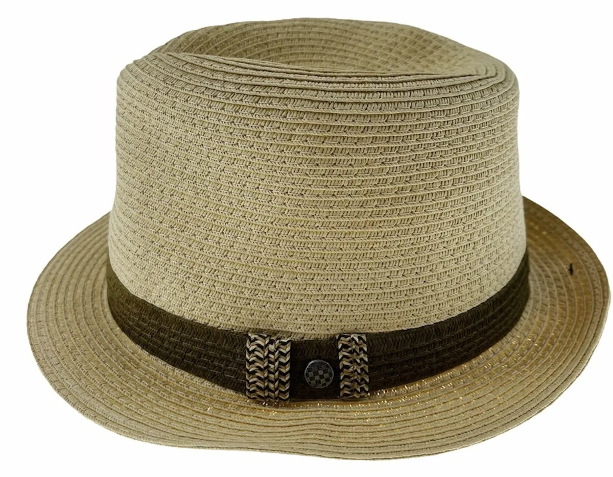 Dents Mens Straw Hat Toyo Trilby Fedora Summer Sun Stingy Brim  - Natural/Brown - Image 2