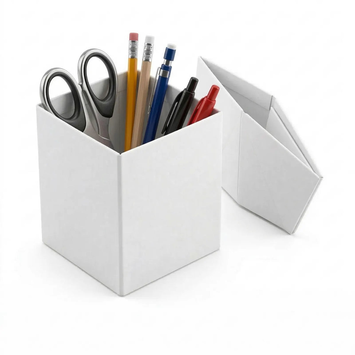 Foldable Pencil Cup for Home Office Desk Ruler Scissor Holder EAZI FOLD in White - Image 2