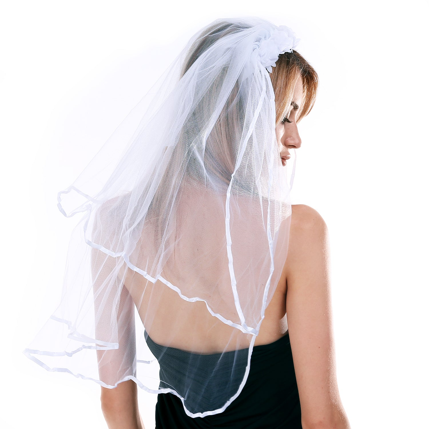 3x BRIDE TO BE VEIL HEADBAND White Hens Party Flowers Bridal Shower Bachelorette - Image 3