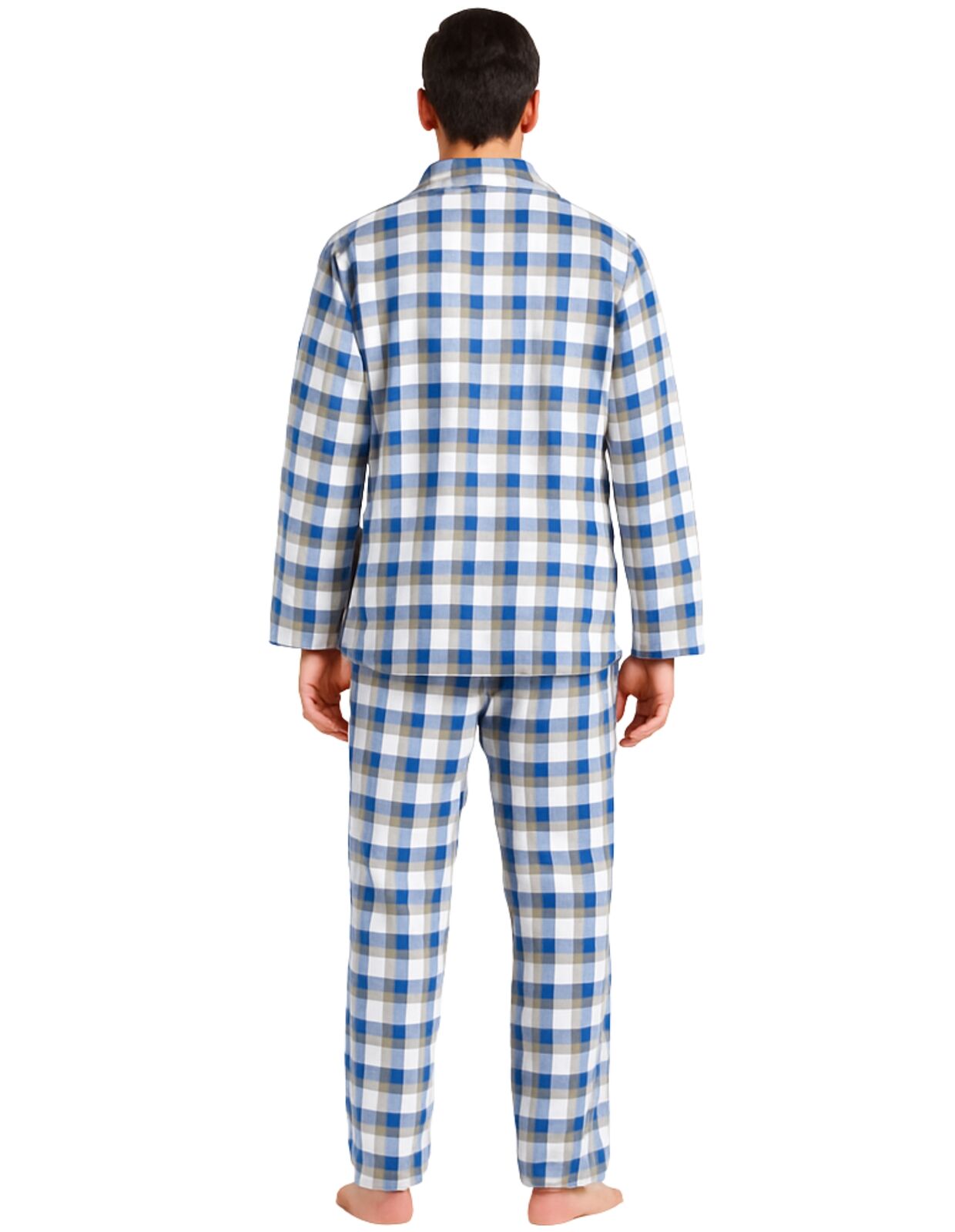 Mens Flannelette Pyjama Set Sleepwear Soft 100% Cotton PJs Two Piece - Light Blue Check - S - Image 4