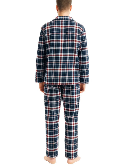 Mens Flannelette Pyjama Set Sleepwear Soft 100% Cotton PJs Two Piece - Navy/Red Check - Image 5