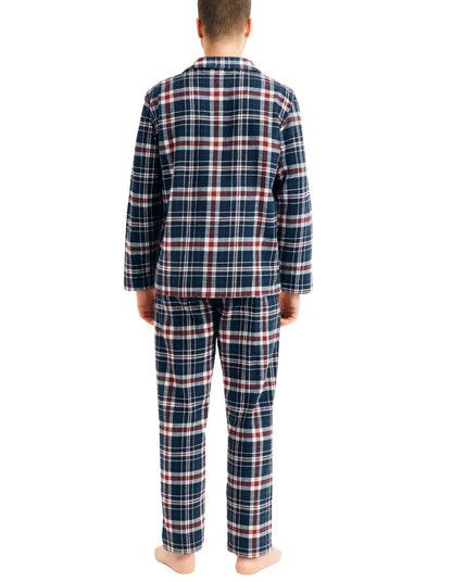 Mens Flannelette Pyjama Set Sleepwear Soft 100% Cotton PJs Two Piece - Navy/Red Check - S - Image 5