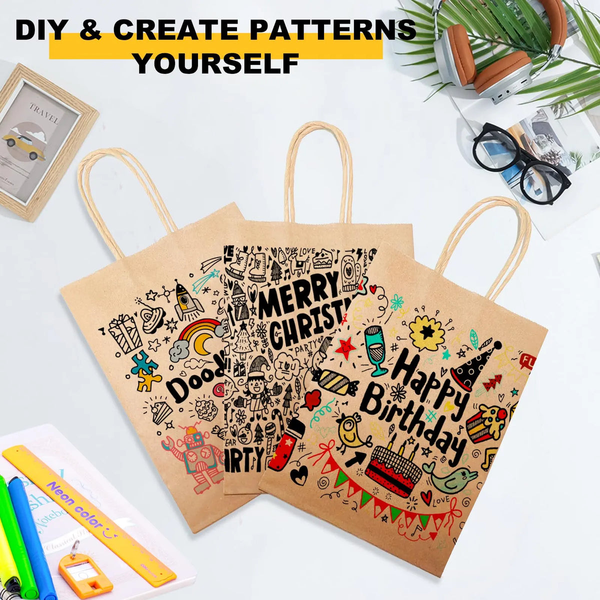 72x Kraft Paper Gift Bags Shopping Carry Craft Brown Bag w/ Handles Bulk (33x26x12cm) - Image 9