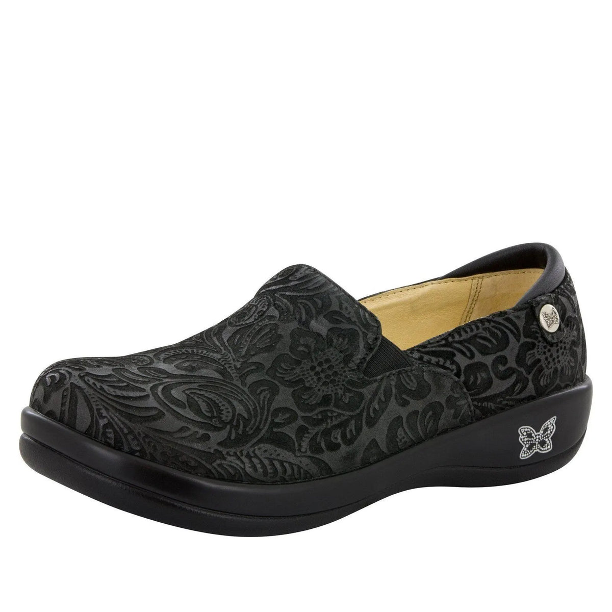 ALEGRIA Keli Nursing Shoes Slip On Womens Work Working Hospitality - Black Embossed Paisley - Image 7