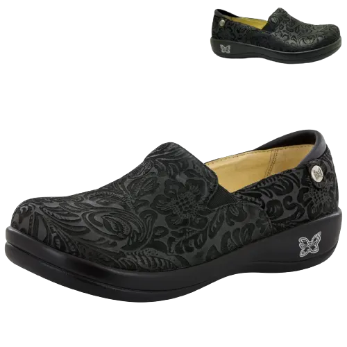 ALEGRIA Keli Nursing Shoes Slip On Womens Work Working Hospitality - Black Embossed Paisley - Image 8