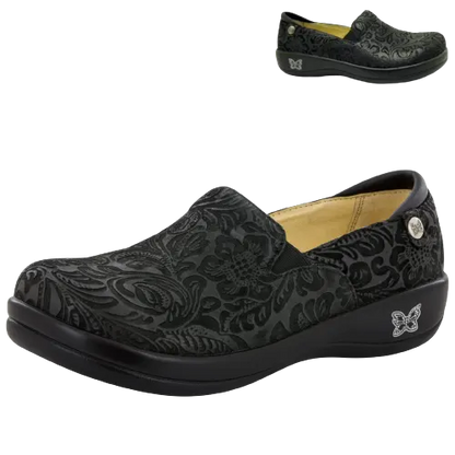 ALEGRIA Keli Nursing Shoes Slip On Womens Work Working Hospitality - Black Embossed Paisley - Image 8