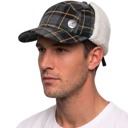Plaid Supre Trapper Ushanka Hat Sherpa Lined Winter Ear Flap Cap - Grey/Black - Image 2